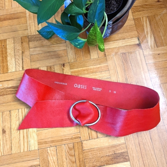 Red Leather Wide Belt - Picture 2 of 5